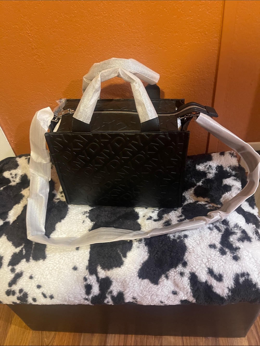 DKNYC Black Embossed Crossbody Tote